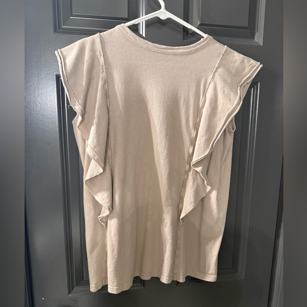 Women's Beige Ruffle Sleeve Top